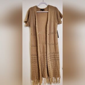 Almost Famous Crocheted Short Long Sweater Shawl Cardigan.Women's Size L